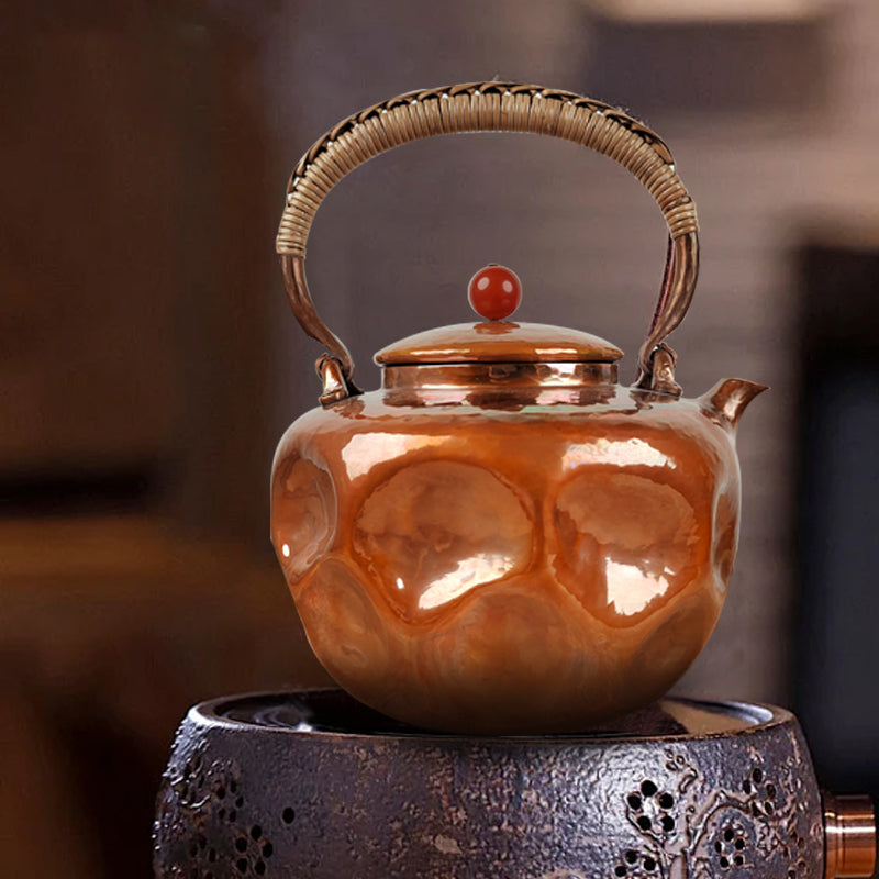 Hervidor de agua de cobre de 1,2 l con textura de meteorito, cubierta de asa, tela antiescaldaduras, estilo chino vintage