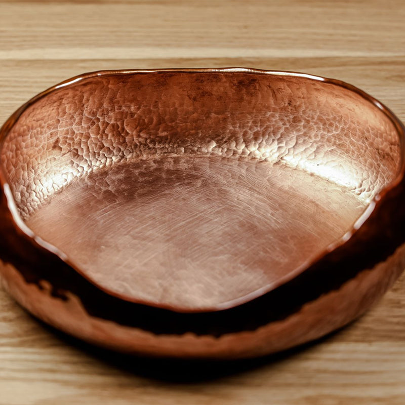 Bandeja de fruta de cobre puro hecha a mano, bandeja para taza, bandeja para guardar frutas, forma de lingote