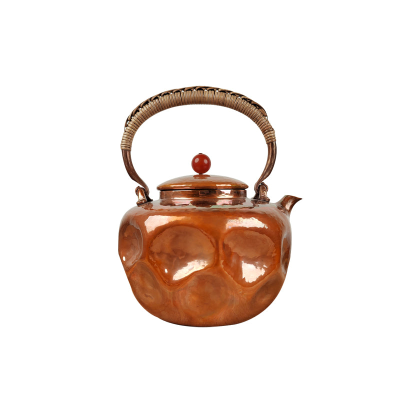 Hervidor de agua de cobre de 1,2 l con textura de meteorito, cubierta de asa, tela antiescaldaduras, estilo chino vintage