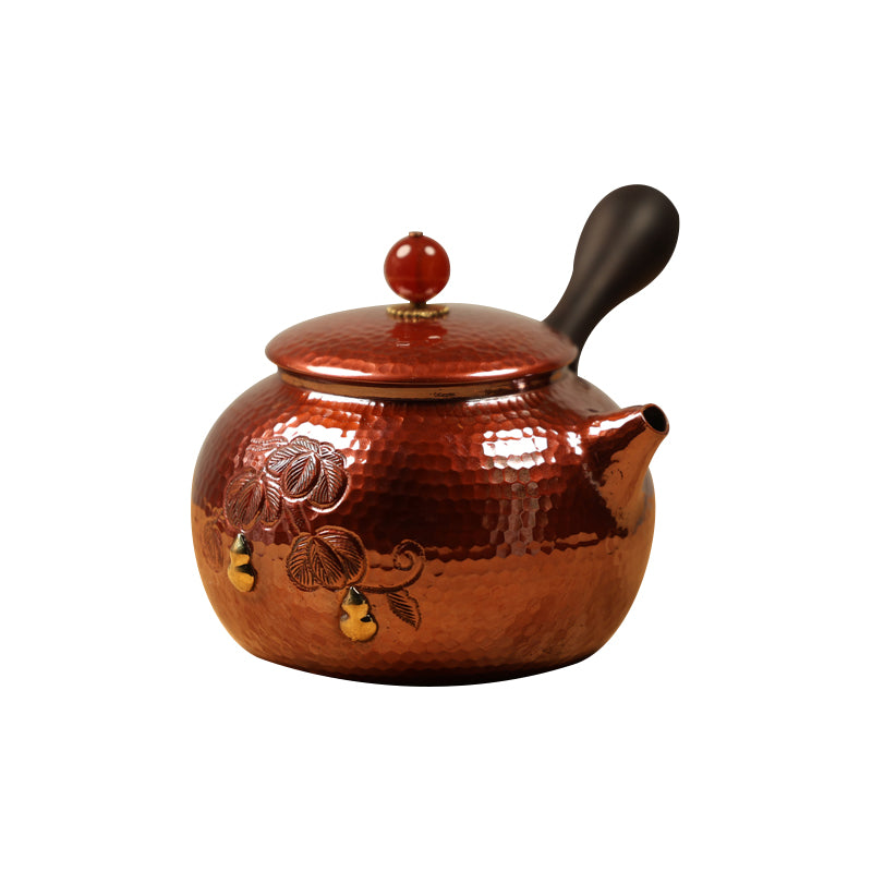 Hervidor de cobre tallado a mano con asa lateral, hervidor pequeño, hervidor individual para el hogar, tetera hirviendo, juego de té espesado