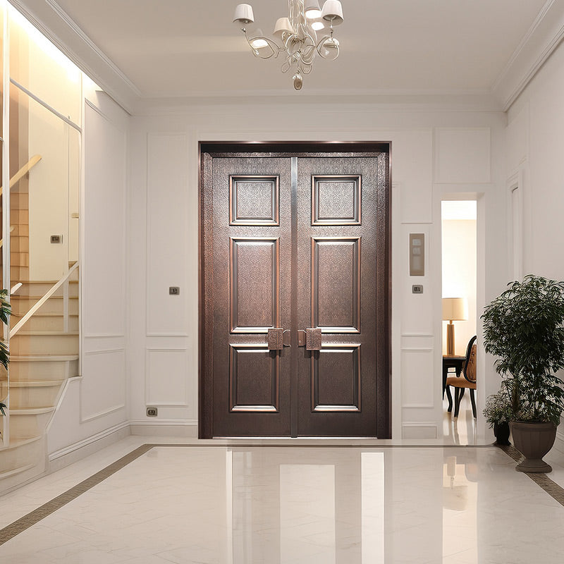 Puertas exteriores Lujosa puerta doble de cobre con estilo Art Deco para la entrada de villas Puerta de bronce artística
