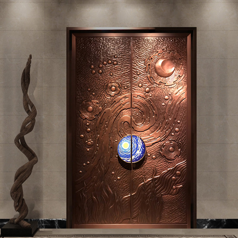 Luxury copper door smart lock pure copper double opening courtyard door drops Cloisonne