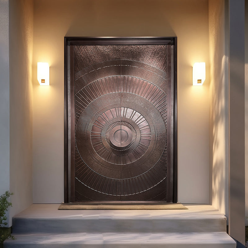 Puertas exteriores Lujosa puerta doble de cobre con estilo Art Deco para la puerta de entrada de villas Sinosin