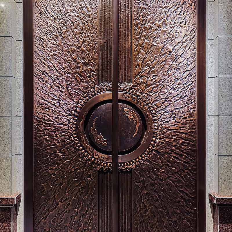 Exterior Doors Luxurious Copper Double Door with Art Deco for Villas Entry Door The sun shines brightly