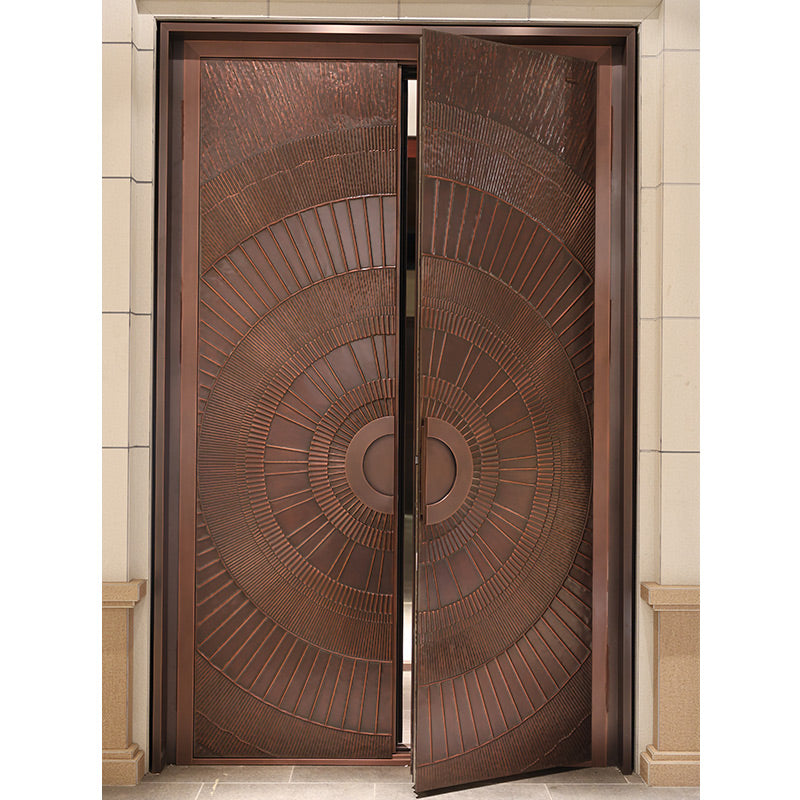 Puertas exteriores Lujosa puerta doble de cobre con estilo Art Deco para la puerta de entrada de villas Sinosin