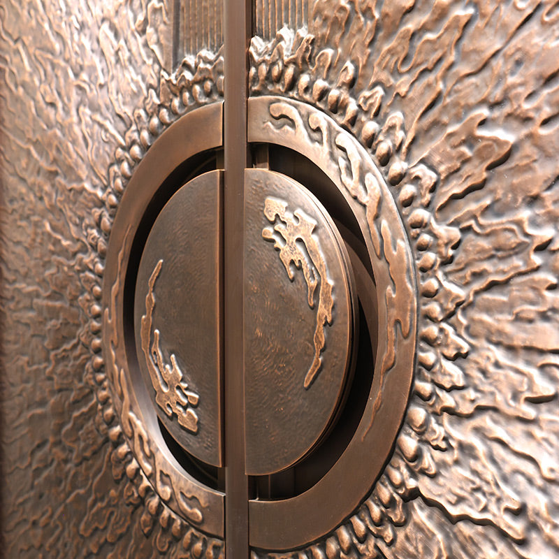 Exterior Doors Luxurious Copper Double Door with Art Deco for Villas Entry Door The sun shines brightly