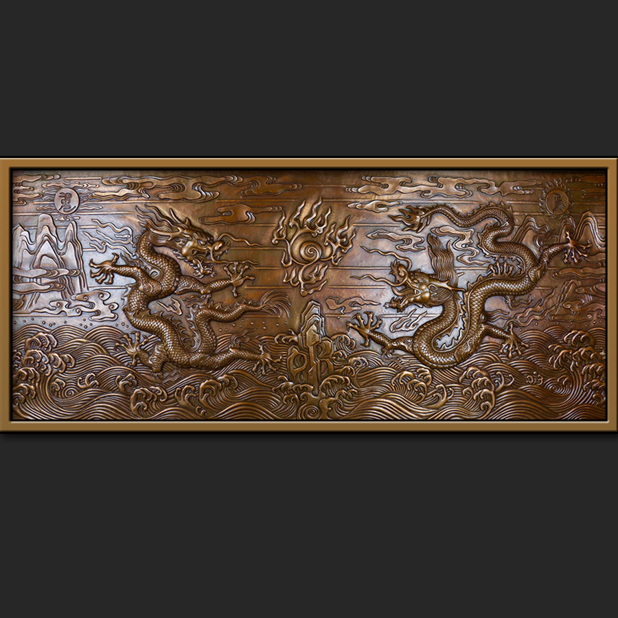 Plaque murale traditionnelle chinoise vintage à deux dragons et poutres