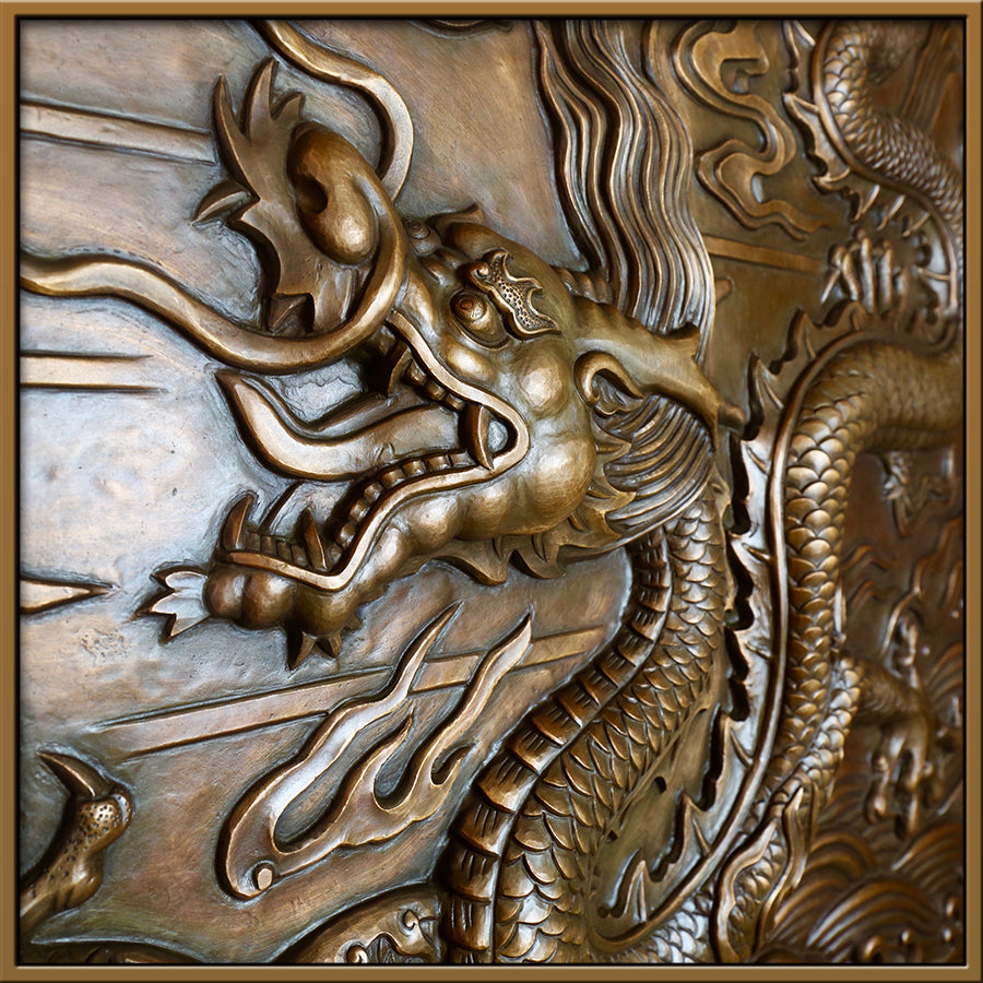 Plaque murale traditionnelle chinoise vintage à deux dragons et poutres