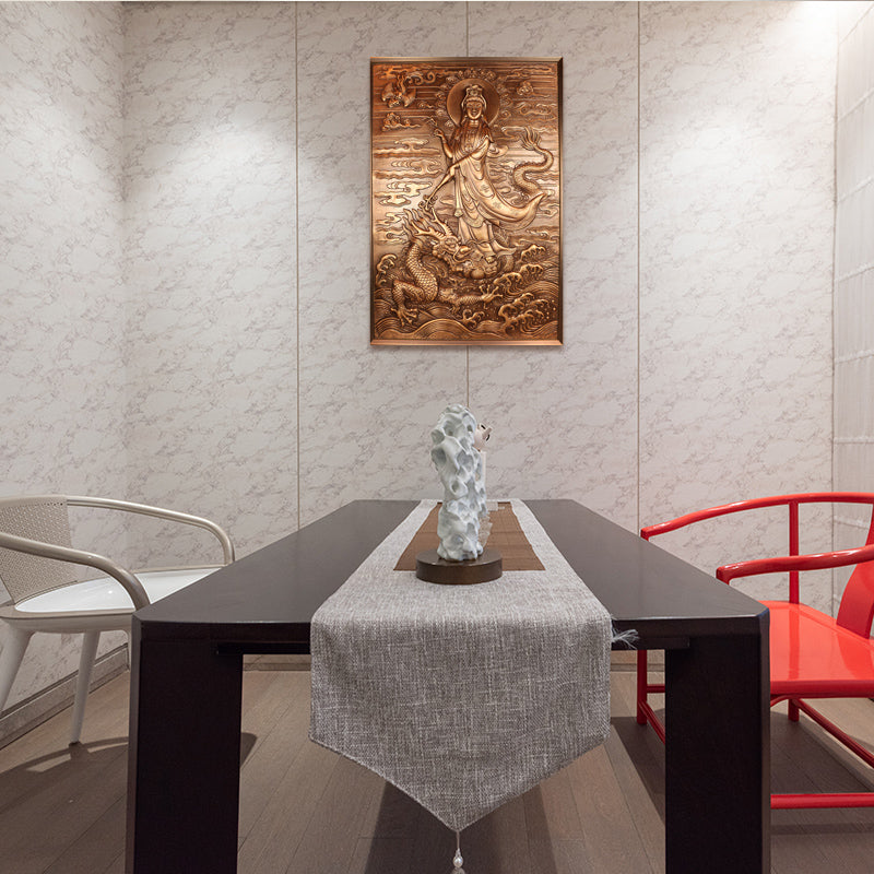 Plaque en cuivre traditionnelle chinoise représentant la déesse mythique Guanyin Bodhisattva