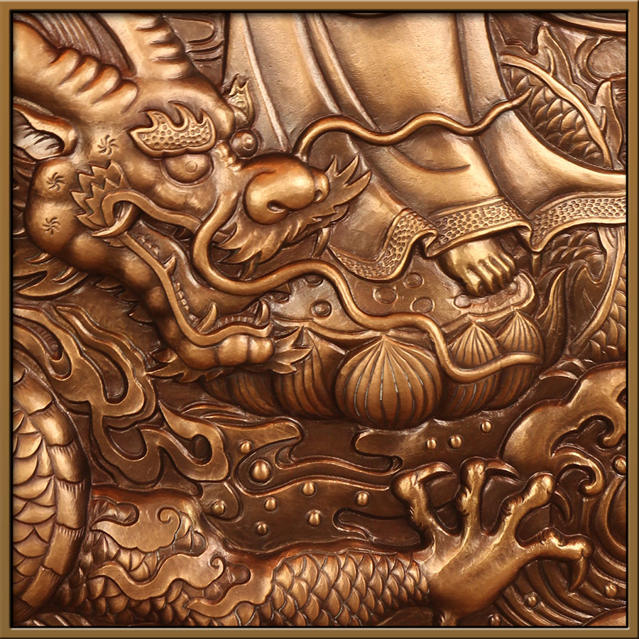 Plaque en cuivre traditionnelle chinoise représentant la déesse mythique Guanyin Bodhisattva