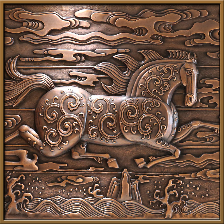 Plaque en cuivre traditionnelle chinoise avec motif de cheval