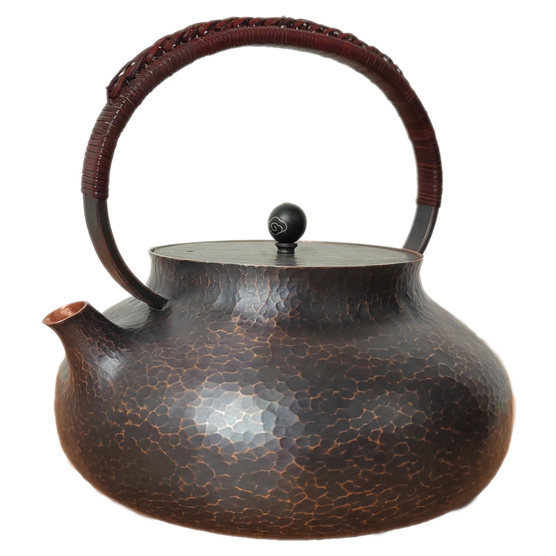 Hervidor de agua de cobre pequeño, plano, de 0,6 l, hecho a mano, estilo chino vintage