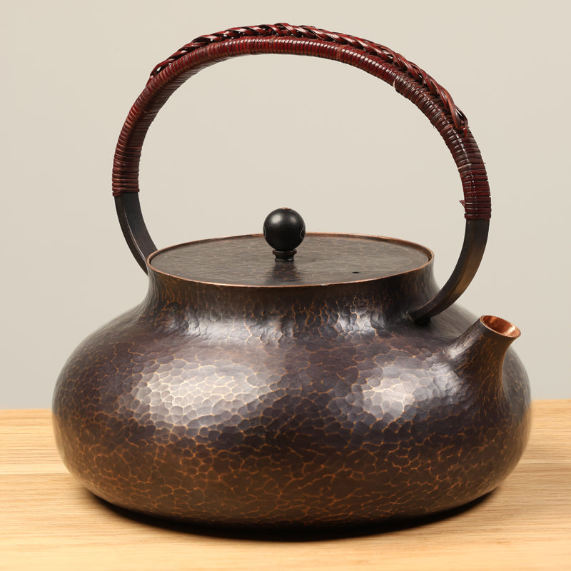 Hervidor de agua de cobre pequeño, plano, de 0,6 l, hecho a mano, estilo chino vintage