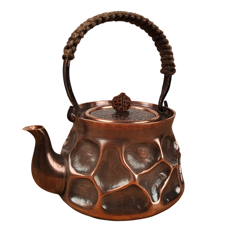 Tetera de cobre con asa cóncava de 0,5 l hecha a mano, tetera con asa pequeña exquisita, tetera con forma de cráter de meteorito, estilo chino vintage