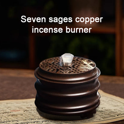 Handmade Household Seven sages Copper incense burner for Stick/Tower or Coil Incense