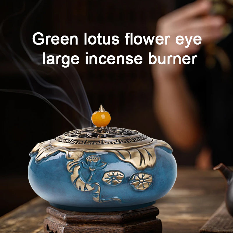 Green lotus flower eye burning blue large incense burner