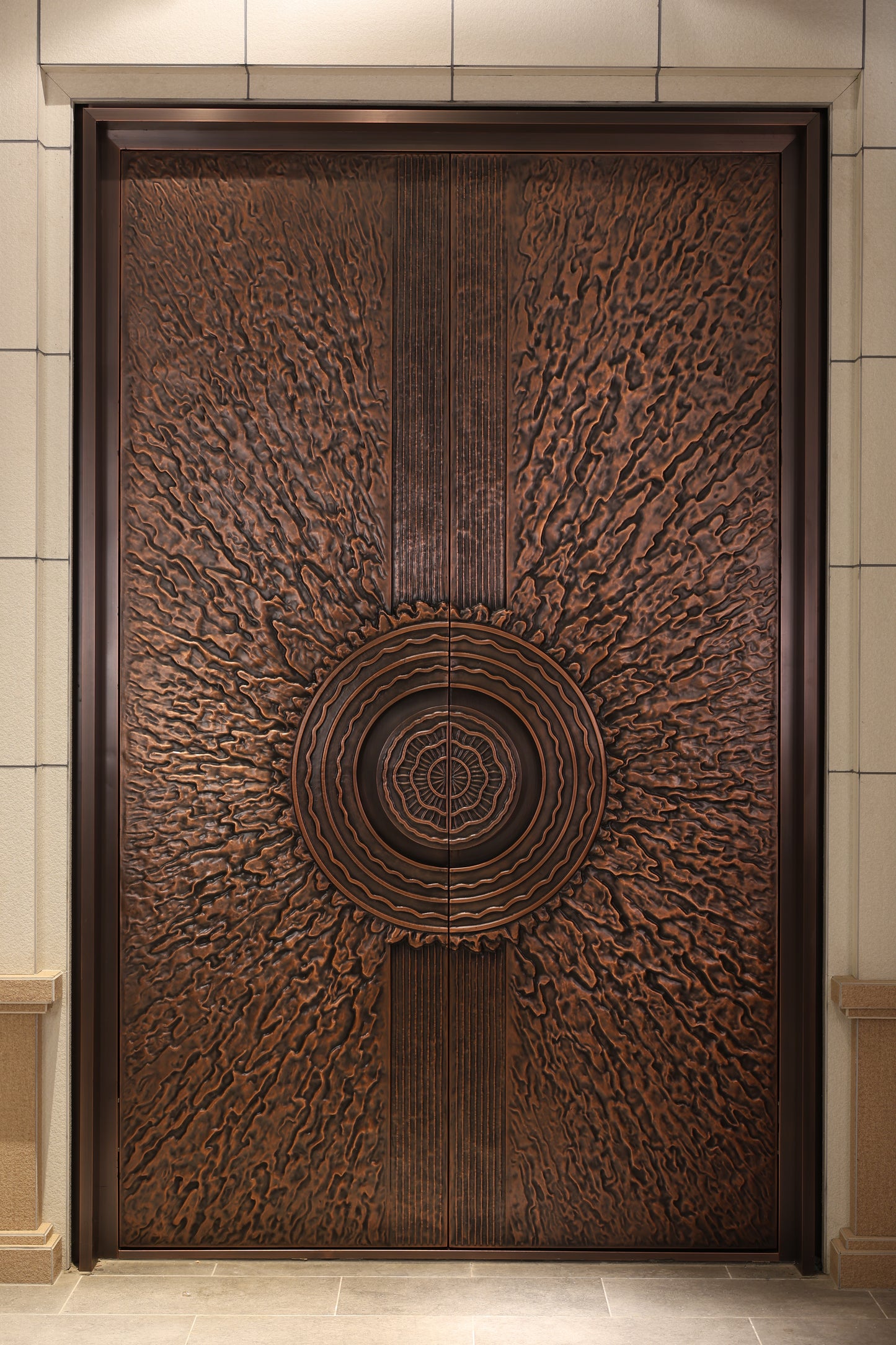 The sun is shining Exterior Doors Luxurious Copper Double Door with Art Deco for Villas Entry Door