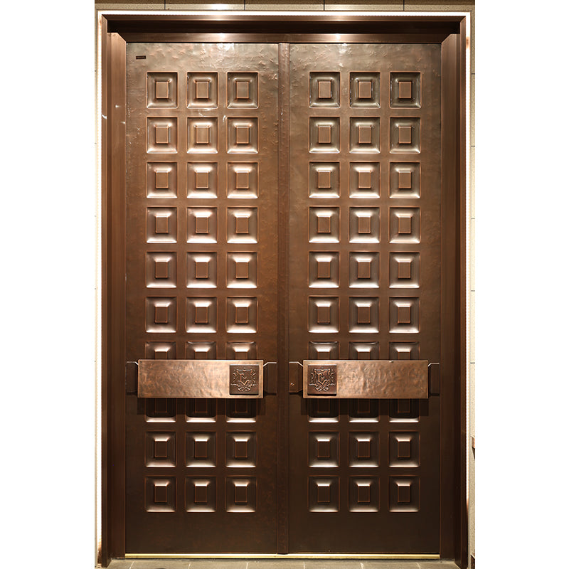 Exterior Doors Luxurious Copper Double Door with Art deco for Villas Entry Door A prosperous family