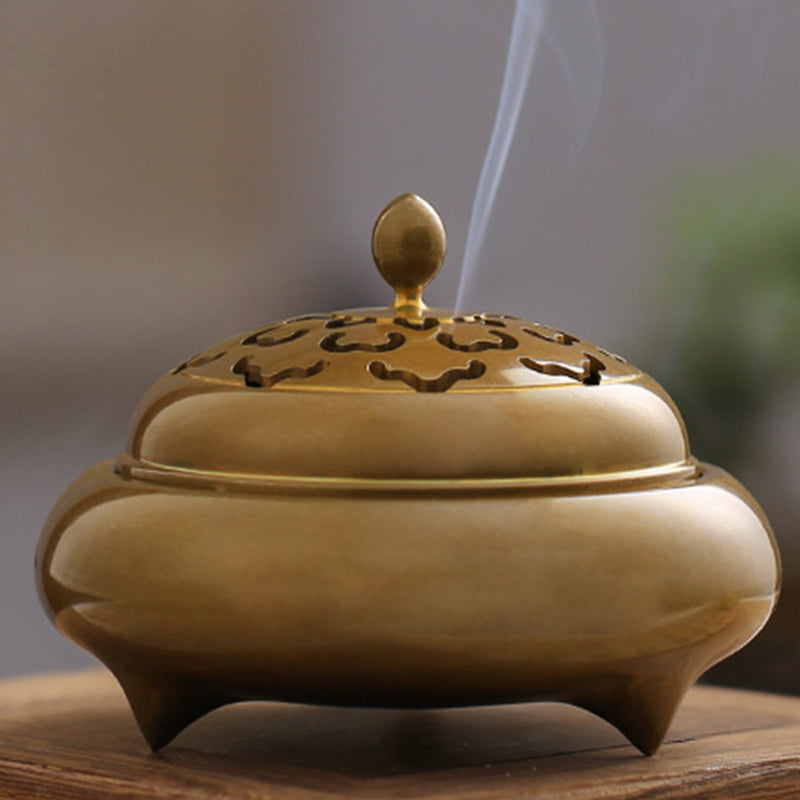 Brass flat tripod Handmade brass incense burner