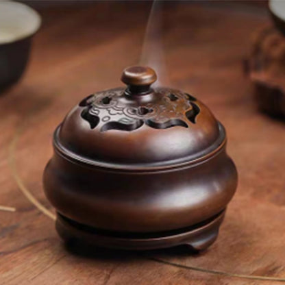 Copper Tripod Stove incense burner with Ruyi pattern