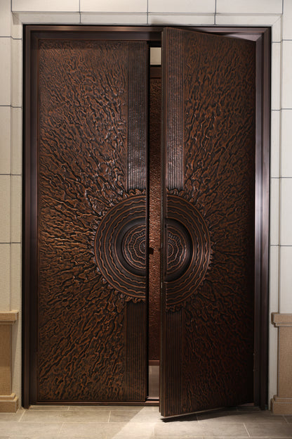 The sun is shining Exterior Doors Luxurious Copper Double Door with Art Deco for Villas Entry Door