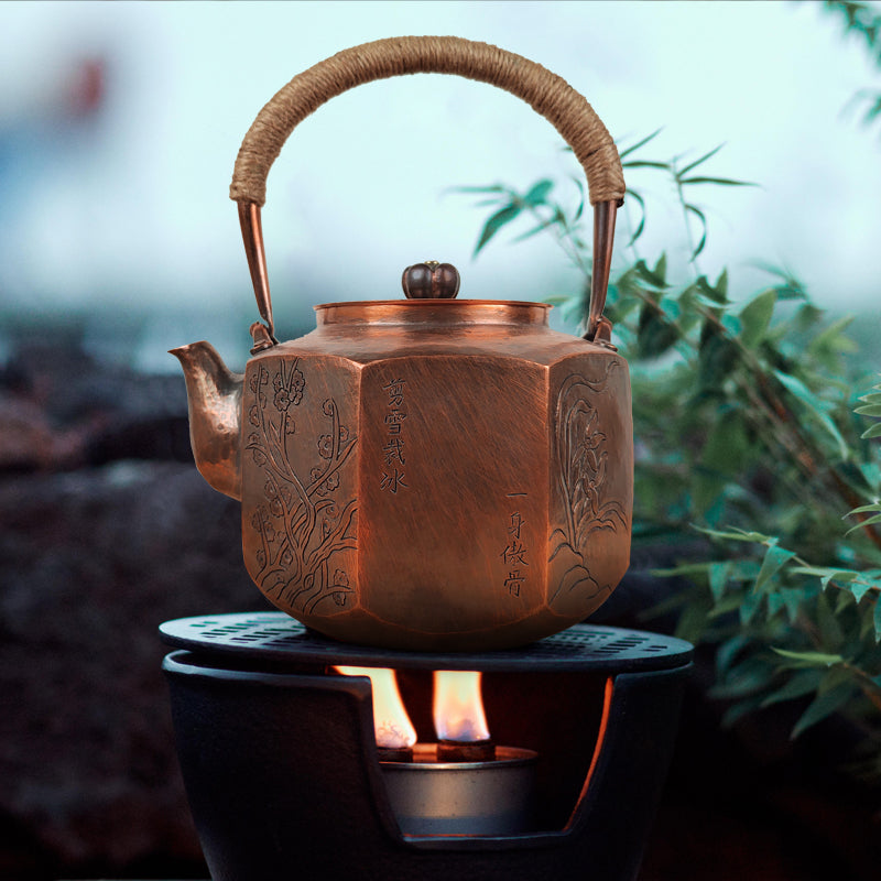 Eight sides 1.5L copper kettle handle cover anti-scalding cloth plain cotton and linen handmade insulation pad pure copper kettle silver kettle vintage Chinese style