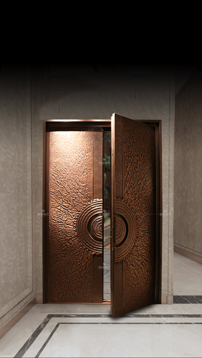 The sun is shining Exterior Doors Luxurious Copper Double Door with Art Deco for Villas Entry Door