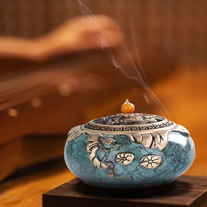 Green lotus flower eye burning blue large incense burner