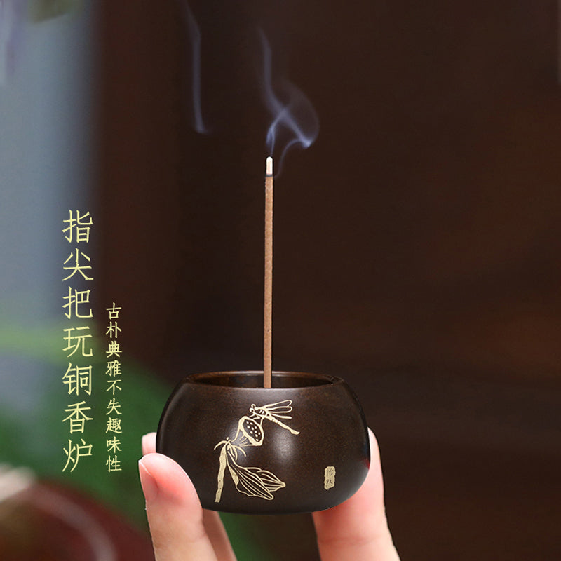 Yilan mini stove Handmade Household Copper incense burner for Stick or non-sticky Incense