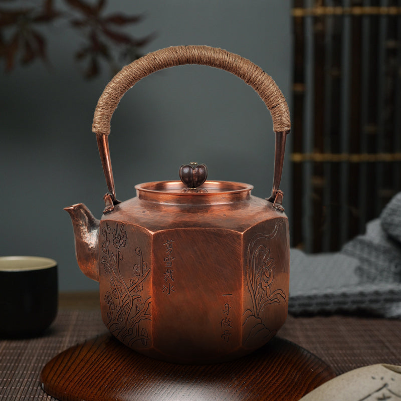 Eight sides 1.5L copper kettle handle cover anti-scalding cloth plain cotton and linen handmade insulation pad pure copper kettle silver kettle vintage Chinese style