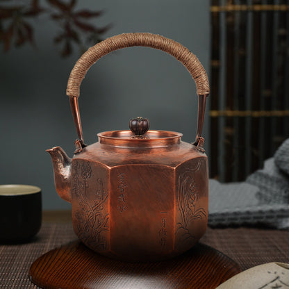 Eight sides 1.5L copper kettle handle cover anti-scalding cloth plain cotton and linen handmade insulation pad pure copper kettle silver kettle vintage Chinese style