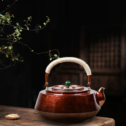 Handmade Hammered Pattern Polished Red 1L Copper Kettle vintage Chinese style