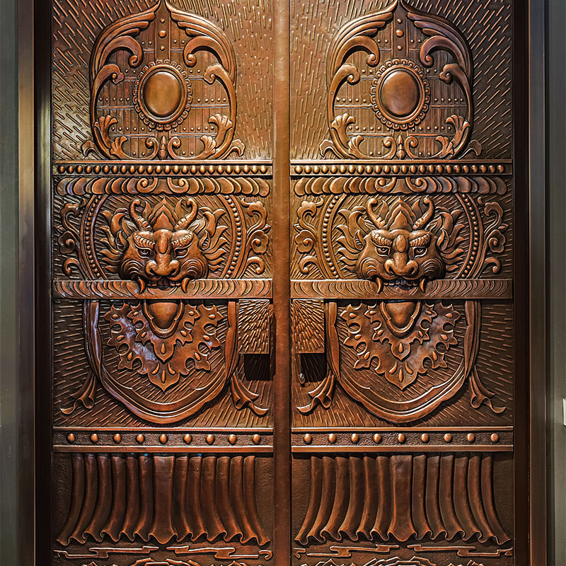 Exterior Doors Luxurious Copper Double Door with Art Deco for Villas Entry Door Homekeeper