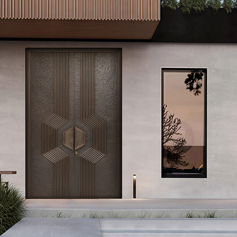 Exterior Doors Luxurious Copper Double Door with Art Deco for Villas Entry Door The auspicious wind is in full swing