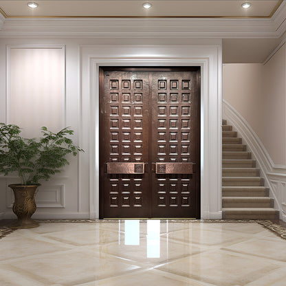 Exterior Doors Luxurious Copper Double Door with Art deco for Villas Entry Door A prosperous family