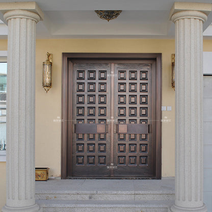 Exterior Doors Luxurious Copper Double Door with Art deco for Villas Entry Door A prosperous family