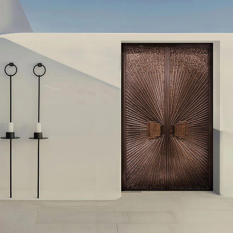 Exterior Doors Luxurious Copper Double Door with Art Deco for Villas Entry Door A thousand pieces of red color