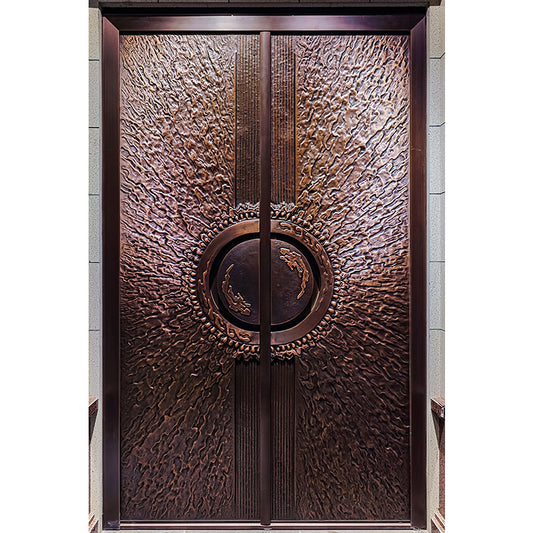 Exterior Doors Luxurious Copper Double Door with Art Deco for Villas Entry Door The sun shines brightly