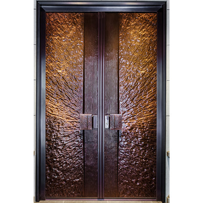 Exterior Doors Luxurious Copper Double Door with Art Deco for Villas Entry Door The morning glow is surging