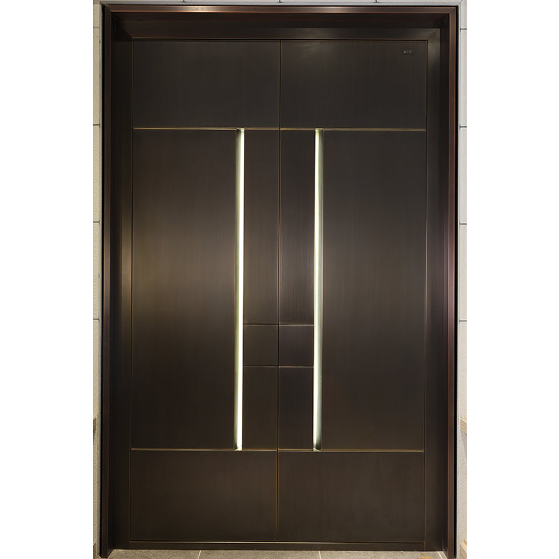 Exterior Doors Luxurious Copper Double Door with Art Deco for Villas Entry Door Simple Series