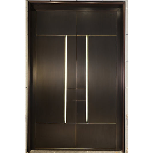 Exterior Doors Luxurious Copper Double Door with Art Deco for Villas Entry Door Simple Series