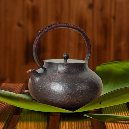 Hervidor de agua de cobre pequeño, plano, de 0,6 l, hecho a mano, estilo chino vintage