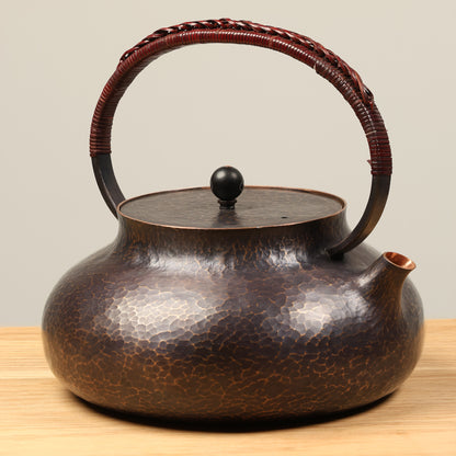 Hervidor de agua de cobre pequeño, plano, de 0,6 l, hecho a mano, estilo chino vintage