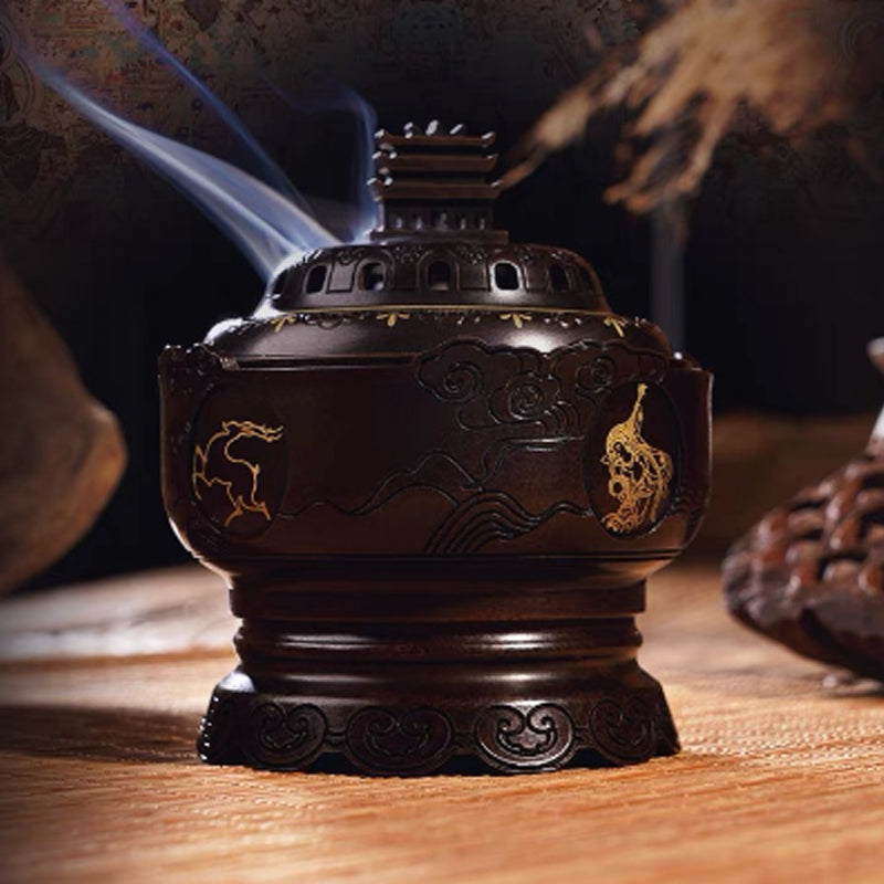 Spend a good moon Handmade Household Copper incense burner for Stick/Tower or Coil Incense