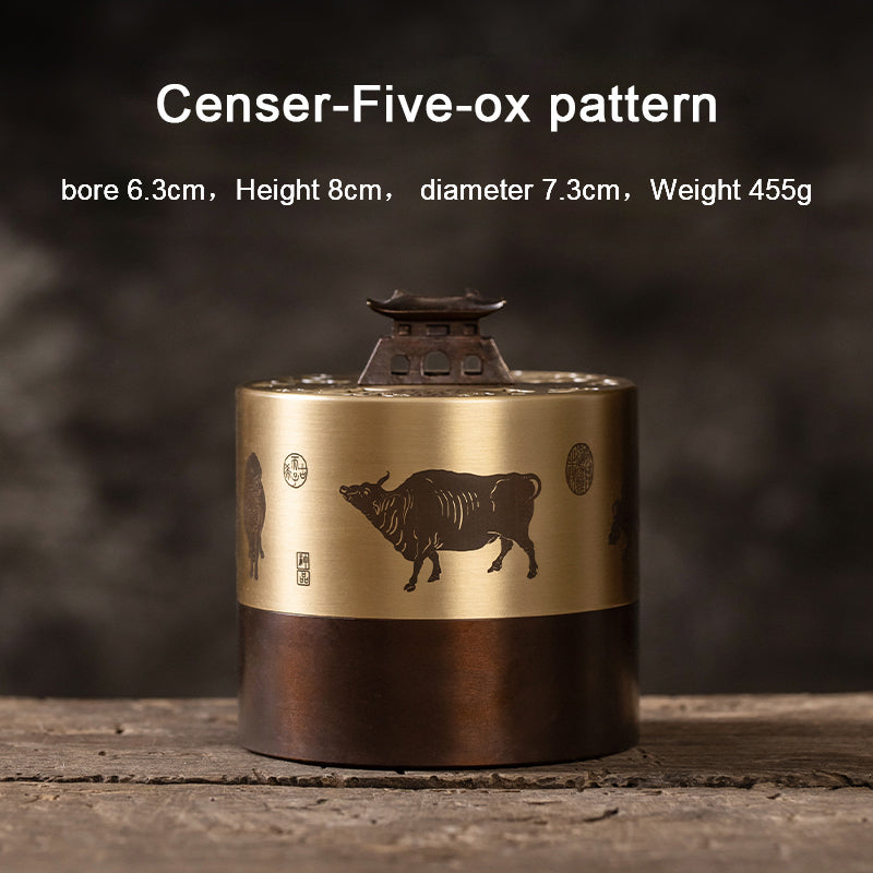 Five Cows Five Tigers Handmade brass incense burner