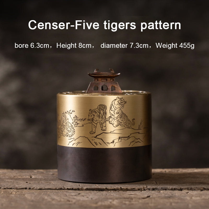 Five Cows Five Tigers Handmade brass incense burner